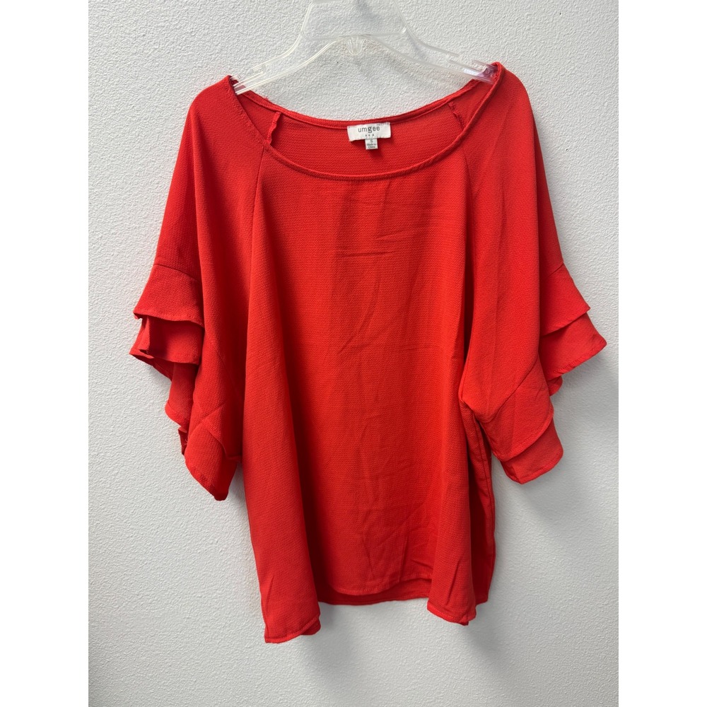 Umgee Orange Ruffle Sleeve Blouse Lightweight Top Casual Everyday Size S‎
